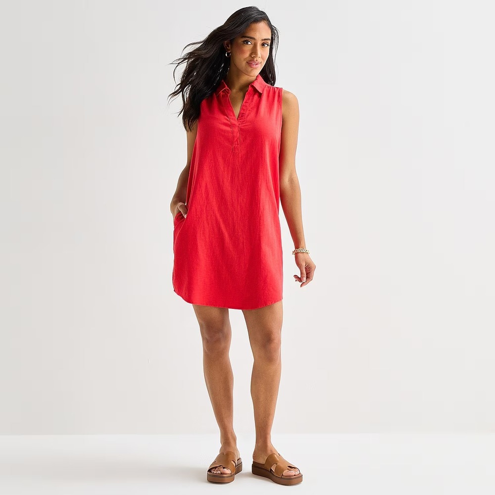 MSRP $54 St. John's Bay Womens S Tall Scarlet Red Sleeveless Shirt Dress
